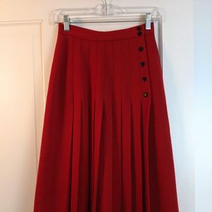 Vintage Pleated Red Wool Skirt